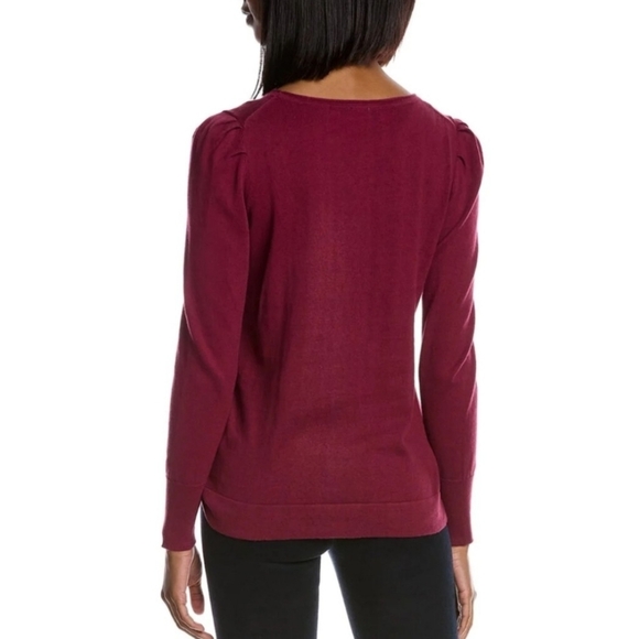 NWT Anne Klein wine color cotton and cashmere blend pleated sleeve sweater - Picture 2 of 11